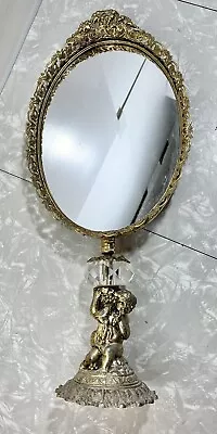 Vintage Ornate Gilt Tilting Oval Vanity Dresser Mirror 19” MCM • $60