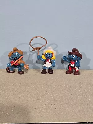 Smurfs Cowboy Smurf Cowgirl Smurfette Figures Vintage 1980s Toy Lot • $20