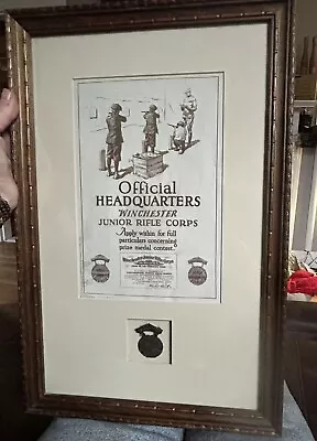 Winchester Junior Rifle Corps Ad 1920 With Marksman Metal Framed Original+ads • $36