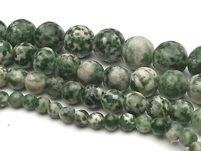 £4.28 • Buy Green Spot Stone Natural Gemstone Beads Green Round Ball 4/6/8/10mm