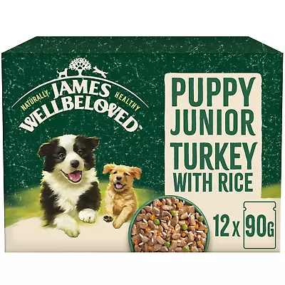 James Wellbeloved Puppy Wet Dog Food Pouch Turkey & Rice 48 X 90g NEW SIZE BOXES • £54.99