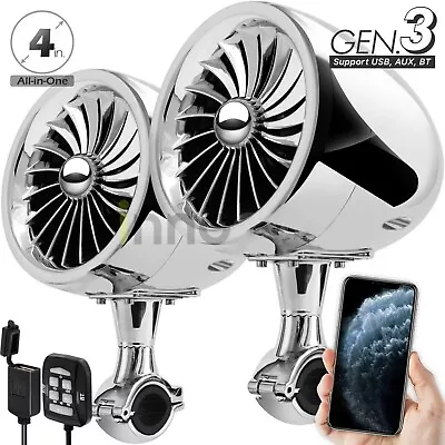 Bluetooth Waterproof Motorcycle Stereo Chrome Speakers Audio Amp System Harley • $72.49