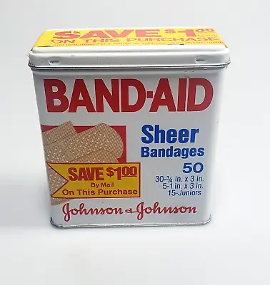 BandAid Sheer Bandages Vintage Tin Johnson & Johnson 1983 Coupon • $10.35
