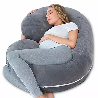 PREGNANCY PILLOW Maternity Body For Sleeping C Shaped Grey Velvet INSEN • $47.25