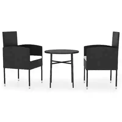 3-Piece Outdoor Dining Set Garden Patio Bistro Chairs Table Setting Rattan Black • $187.20