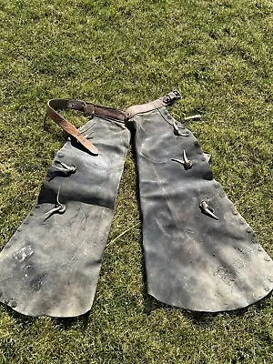 Vintage Antique Leather Cowboy Chaps Western Old Black Leather • $299.99