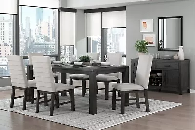Antique Black Finish Modern 7pc Dining Set Table And 6 Upholstered Dining Chairs • $1425