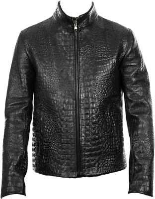 Mens Leather Motorcycle Jacket Genuine Black Alligator Crocodile Premium Leather • $159.99