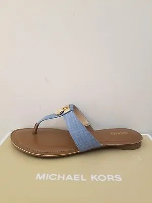 MICHAEL Michael Kors Women's Hamilton Flat Denim Sandals Size 6.5 NIB • $69.99