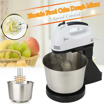 7 Speed Electric Food Stand Hand Mixer Bowl Cake Dough Hook Whisk Beater 2L • £52.19