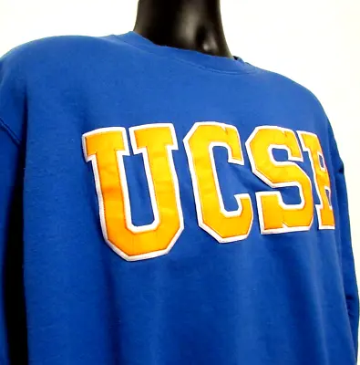 VTG Champion Sweatshirt Men's Large Blue Stitched UCSB Pullover Santa Barbara • $34.99