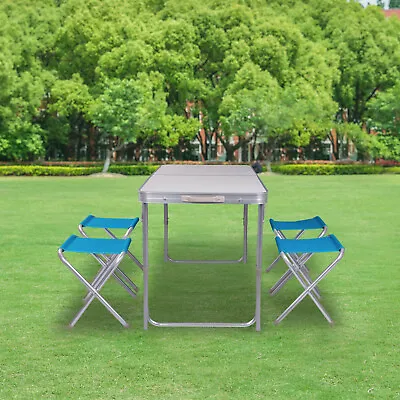 £36.99 • Buy Folding Camping Table W/ 4 Chairs Portable Alu Picnic Table Set Outdoor Garden