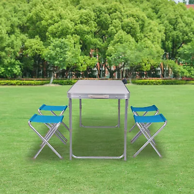 £36.99 • Buy Folding Camping Table W/ 4 Chairs Portable Alu Picnic Table Set Outdoor Garden