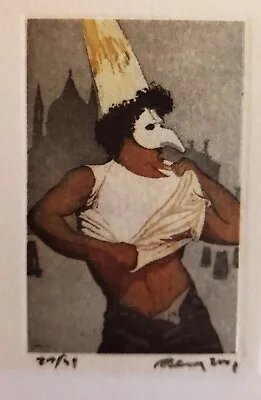 SEXY VENICE CARNIVAL Original Miniature Etching SIGNED No Limited Edition Framed • $250