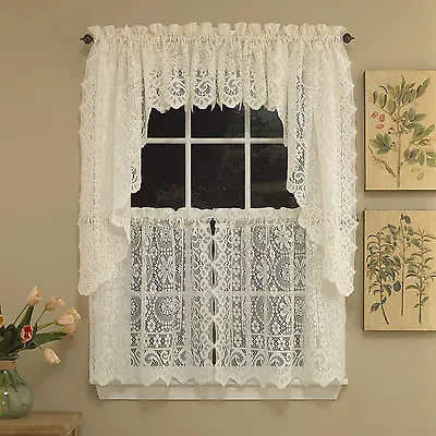 Hopewell Heavy Cream Lace Kitchen Curtain Choice Of Tier Valance Or Swag • $12.59