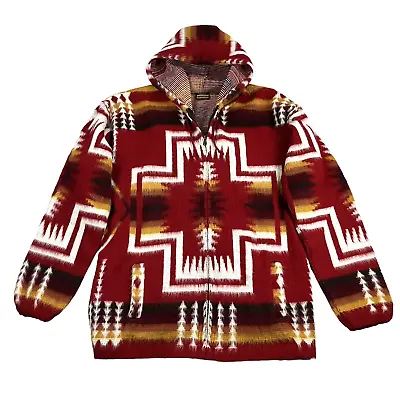 Vintage Tejidos Ruminahui Aztec Full Zip Soft Hooded Boho Sweater Jacket XL • $49