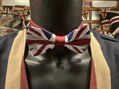 Stunning Union  Jack 100% Silk Bow Tie By Woven Magic ( Vintage White ) • £16.95