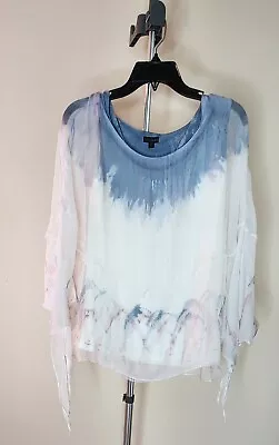 $16.86 • Buy Coco + Carmen Dip Dye Flowy Lightweight Cream Blue Blouse Top Women's Sz S/M NWT