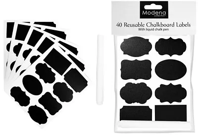 £2.35 • Buy 40 Jam Jar Labels  Black Chalkboard Labels With Liquid Chalk Pen Assorted Shape