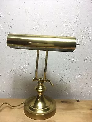 Vtg  Brass Desk Lamp Adjustable Arm Banker Piano Table Reading Light MCM#R • $35