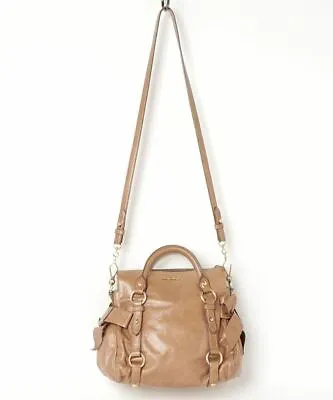Auth Miu Miu Handbag 2way Shoulder Bag #2601 Brown Leather Bow Ribbon • $270