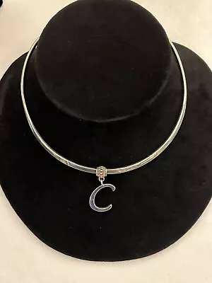 Vintage 4.7mm Silver Tone Choker Collar Necklace With “C” Initial Pendant • $35