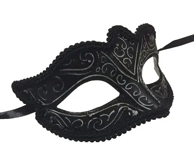 Mens Or Ladies Midnight Black Venetian Masquerade Mask Eye Mask Fancy Dress Prom • £8.79