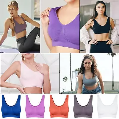 Womens Ladies Seamless Comfort Non Padded Stretch Sports Yoga Bra Top Crop Vest • £4.49