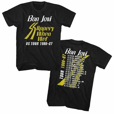£56.74 • Buy Bon Jovi Slippery When Wet 86-87 Tour Dates 2 Sided Adult T Shirt Music Merch