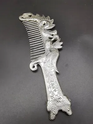 Chinese Old Tibet Silver  Carved Dragon And Phoenix Comb • $15.99