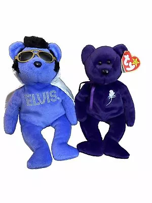 Elvis No Tag And Princess Diana ￼w/Tag Beanie Babies Purple Cape Glasses • $26.50