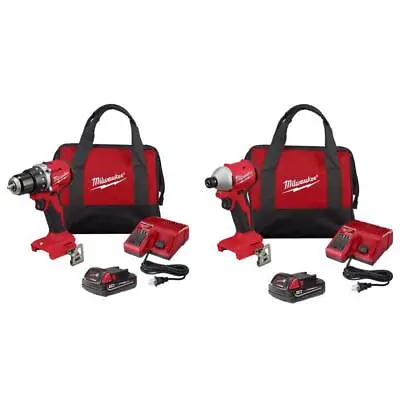 Milwaukee 1/2  Compact Drill + Impact Driver 18V Brushless Cordless W/ Battery • $219.18