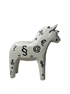 Ikea Wooden Dala Horse Off White With Symbols & Glasses 10.5  Tall-Sweden • £37.06