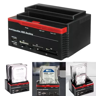 All In 1 IDE SATA Dual Hard Drive HDD Docking Station Dock USB HUB + Card Reader • £23.49