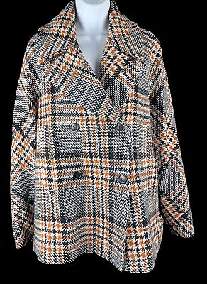 Women's Martin Grant Black Orange Plaid Double Breasted Wool Jacket Size 36 • $129.99