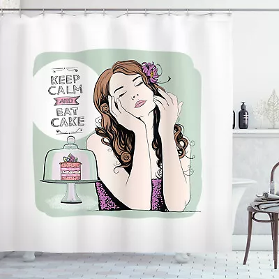 Keep Calm Shower Curtain Eat Cake Text And Woman • £23.99