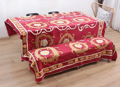 Suzani Uzbek Embroidered Table Cover 7.38' X 10.01' VINTAGE FAST Shipment 14774 • $399