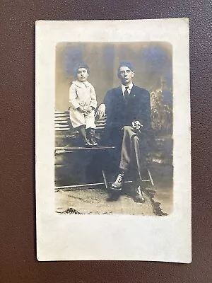 Tall Man With Glasses Smoking A Cigar & A Child Early 1900s RPPC Vintage Photo • $12.95