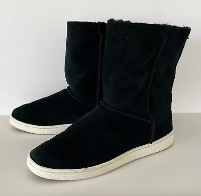 UGG Mika Boot Sneaker Ankle Bootie Black Short Shearling Suede 1094811 US 8 • £37.64