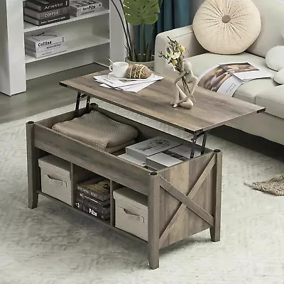 Farmhouse Lift Top Coffee Table Rustic Grey Coffee Table With Lift Top Lift Up • $141.32