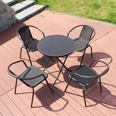 Garden Foldable Coffee Table And 2/4 Chairs Bistro Set Patio Furniture 2/4Seater • £149.95