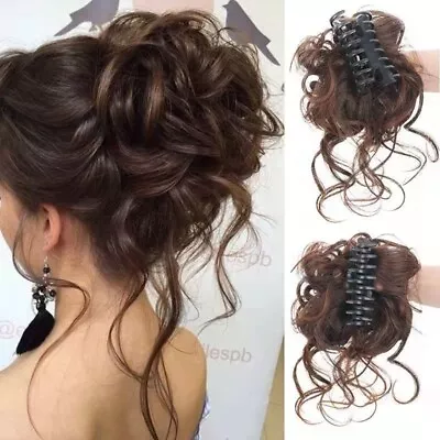 Black Brown Wig Messy Curly Chignon Elastic Scrunchy Claw Hair Bun  Women • £3.43