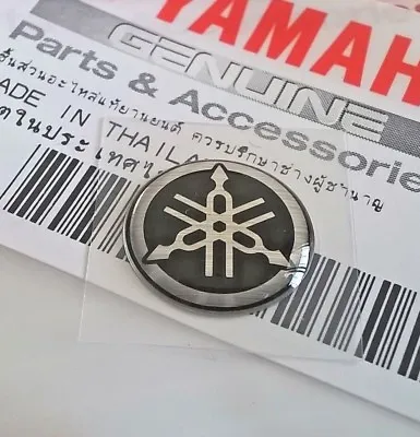 YAMAHA 100% GENUINE 12mm TUNING FORK BLACK / SILVER DECAL STICKER BADGE UK STOCK • £5