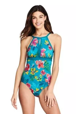 NWT Lands' End Womens Keyhole Adjustable Soft Cup One Piece 14 D Cup $90 3e62 • $42.49