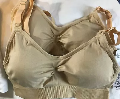 Maternity Bralette Breastfeeding Nursing  Womens Sleeping Sz L Beige 2 Bras • £14.21