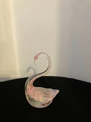 £10 • Buy Vintage Pink Heron Glass Swan 7.5 Centimetre High