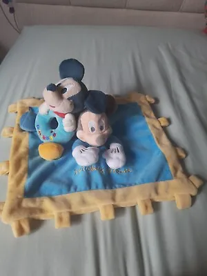 Disney Babies Mickey Mouse Velour Comforter Blanket Blankie Doudou & Rattle  • £19.99