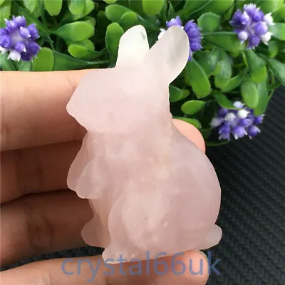 2 + Natural Rose Quartz Rabbit Carved Quartz Crystal Skull Healing 1PC • £22.80