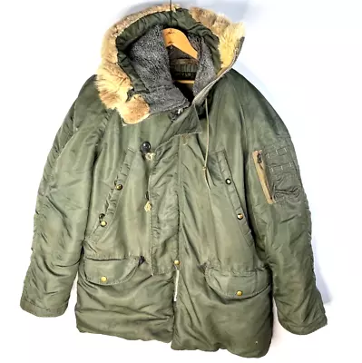 Vintage 1950 Military N-3B Puffer Fur Collar Parka Coat Men's US XL Made In USA • $259.89