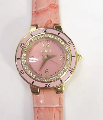 Ecclissi Pink Leather Watch Compass Dial Gold Bling Rhinestone Crystals 80275 • $17.99